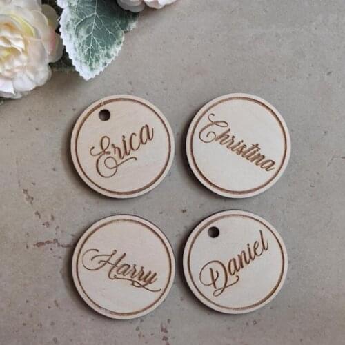 Personalized Wooden Round Wedding Tags Table Center Decoration Card Name Sign Stickers Party Favors Laser Cut Gift