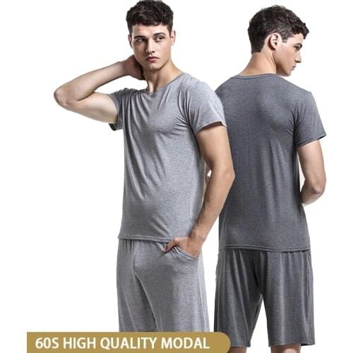 Mens Clothing Spring Summer 60S Modal Pajamas For Men Casual Homewear Luxury Smooth Sleepwear Short Sleeve Shorts 2 Piece Set