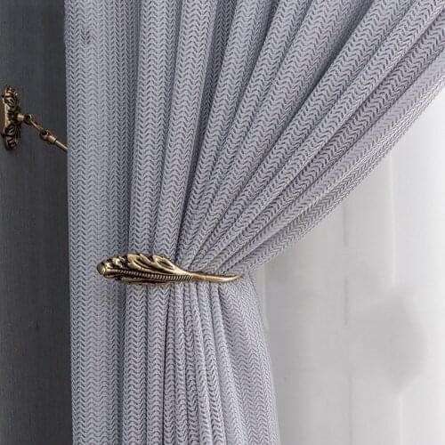 Chinese Style Plain Gray Jacquard Curtains for Living Room Fish-bone Pattern French Window Drapes P313C