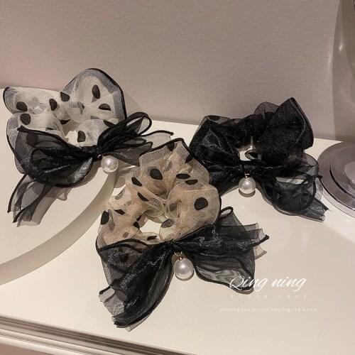 Korean fashion simple personality trendy hair rope pearl gauze bow bow large intestine hair ring net red hair accessories female