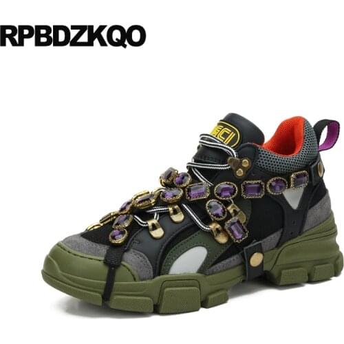 Mesh Celebrity Diamond Women Luxury Designer Shoes China Green Italian Sneakers Crystal Trainers Creepers Large Size Rhinestone