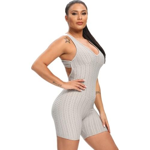 Sleeveless Yoga Shorts for Women Body-Building Backless Playsuits One-pieces Fitness Clothing Back-cross Jumpsuits Slim Shorts