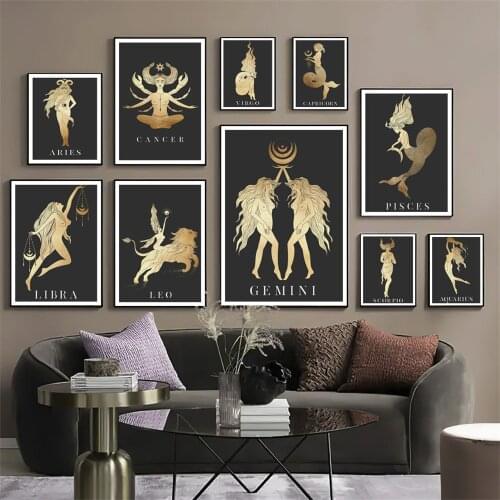 Nordic Poster Horoscope Zodiac Taurus Virgo Gemini Star Sign Wall Art Print Canvas Painting Boho Decor Pictures For Living Room