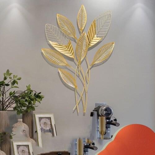 Modern Wrought Iron Gold Hollow Leaf Wall Mural Hotel Store Hall Wall Sticker Decoration Home Livingroom Wall Hanging Ornaments