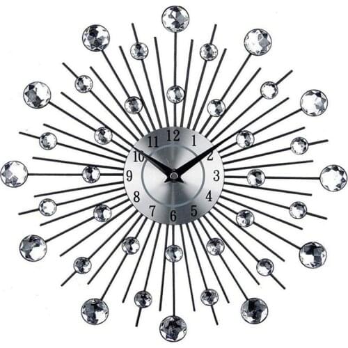 Vintage Metal Art Crystal Sunburst Wall Clock Luxury Diamond Large Morden Wall Clock Clock Design Home Decor