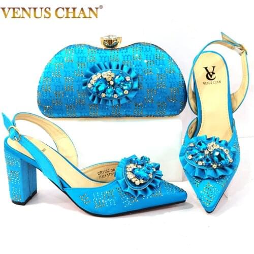 Latest Fashion Style Italian design Womens Shoes and Handbag African Set Sets 2021 Blue Color Ladies Shoes and Handbags