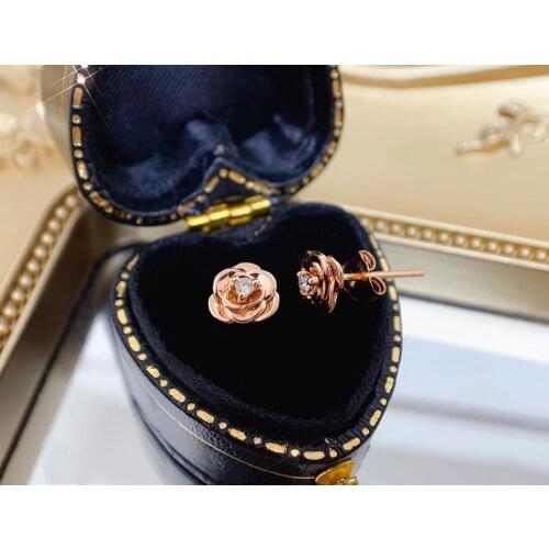 MADALENA SARARA Pure 18k Gold Earrings Rose Style Women Stud Earrings Southafrica Diamond Inlaid