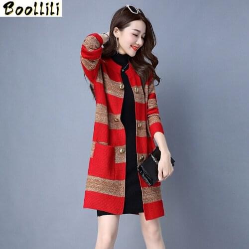 Boollili 2020 Spring Autumn Female Cardigan Loose Women Knitted Sweater Fashion Striped Plus Size Casual Womens Sweaters