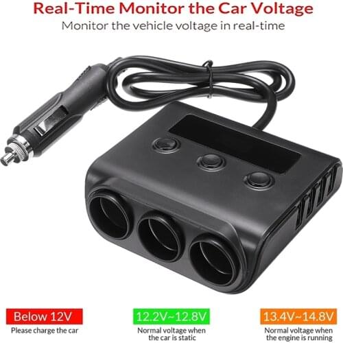 3.6A 3 Way Car Cigarette Lighter Socket Adapter LED Disply 4 USB Charger Adapters 12V-24V Socket Splitter Plug For Phone Tablet