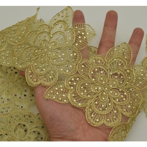 10yards Gold Sewing on Embroidered Rhinestone lace trim Bridal Wedding tulle Veil trim wide:8.5cm