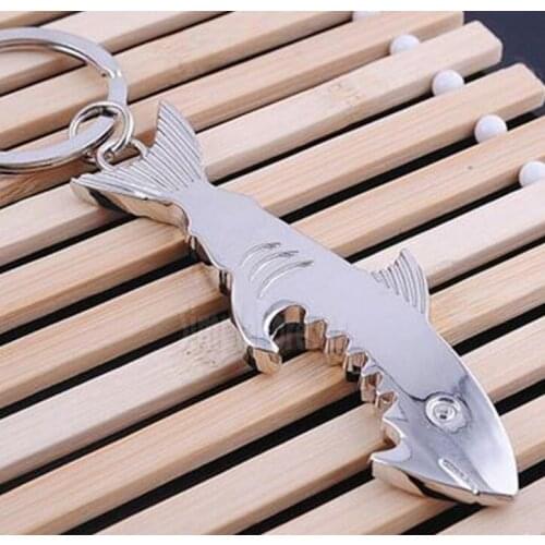 100pcs/lot Fast shipping Shark Shaped Bottle Opener Keychain Zinc alloy Key Ring Beer Bottle Opener