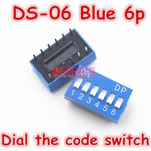 100Pcs/Lot DS-06 2.54MM 6P DIP Dial The Code Switch/Toggle Switch/Coding Switch 6P Blue Dial The Code Switch
