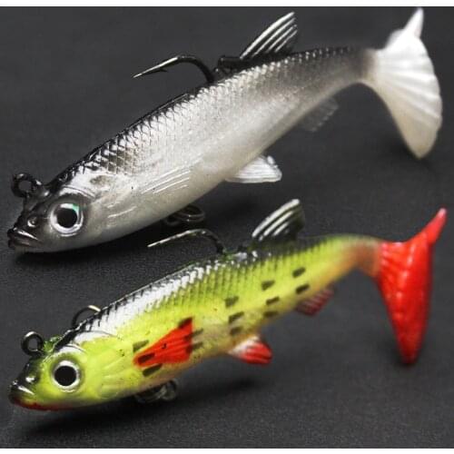 5pcs/set 14g Sinking Fishing Soft Lures Kit Sea Bass Lure Tail Fresh Salt Water Lead Head Jigging Bait with Treble Hook Tackle