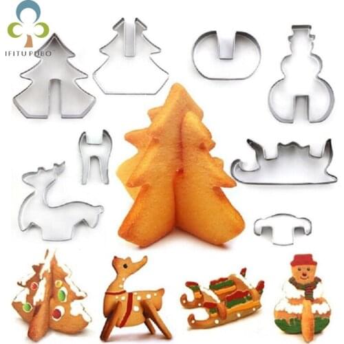 8Pcs/set Stainless Steel 3D Cookie Cutter Christmas Cookie Cutter Cake Mold Baking Tools Convenient Biscuit Baking Tool LXX