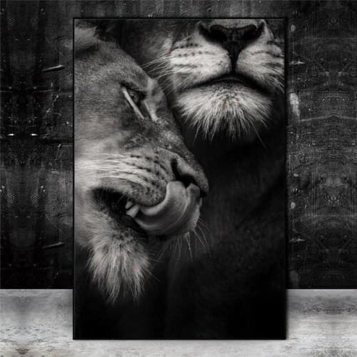 African Wild Lover Lions Canvas Paintings on the Wall Art Posters and Prints Black and White Animals Art Pictures Home Decor