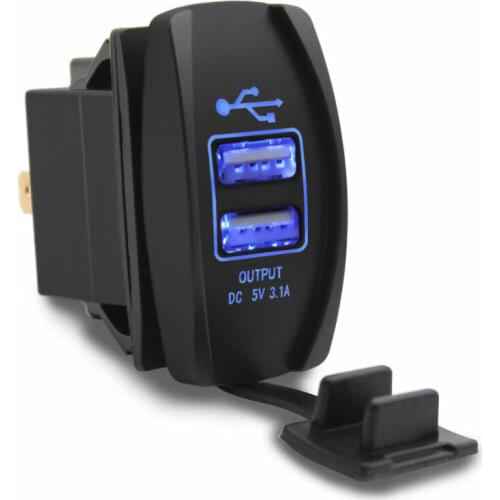Car Dual USB Socket Power Charger Carling Blue LED Light ARB Rocker Switch Waterproof Dustproof Car Accessories
