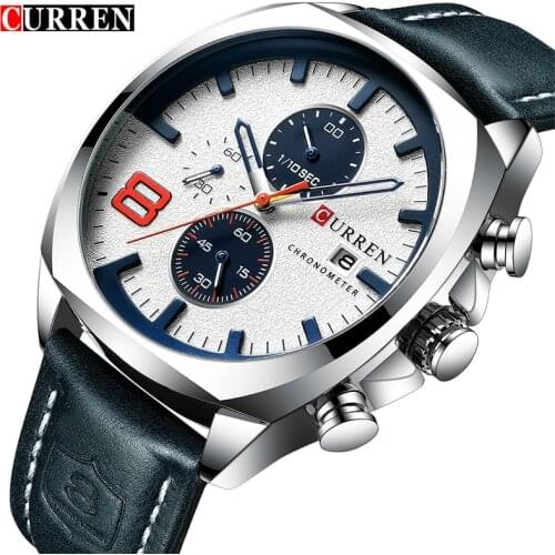 CURREN Top Brand Mens Military Sport Watch Men Leather Chronograph Quartz Wristwatch Calendar Male Clock Relogio Masculino