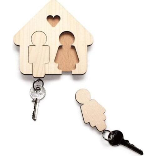Wooden House Shape Engraved Key Rings Create DIY Lovers Keychain Organizer Wall Stick Hanging Art Ornaments Home Door Decoration