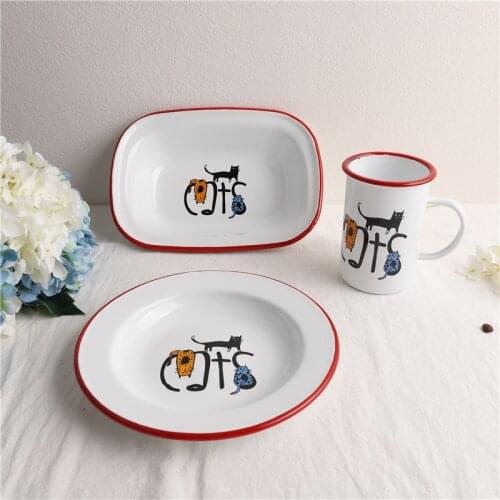 3 kittens thick enamel mug enamel milk mug coffee mug baking tray dessert plate