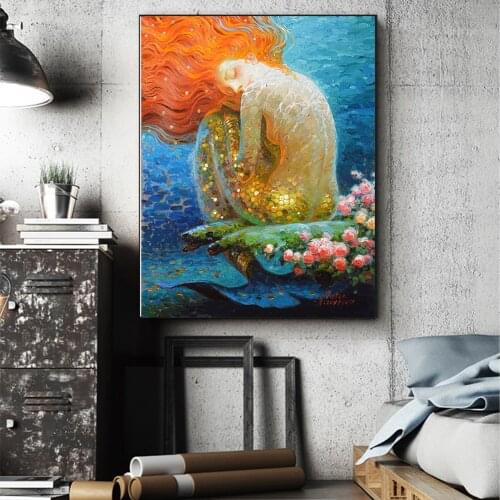Nordic Style HD Prints Painting Wall Art Fantasy Vintage Mermaid Canvas Modular Picture For Living Room Poster Modern Home Decor
