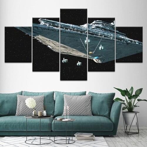 Canvas Painting spacecraft in dark star sky 5 Pieces Wall Art Painting Modular Wallpapers Poster Print living room Home Decor