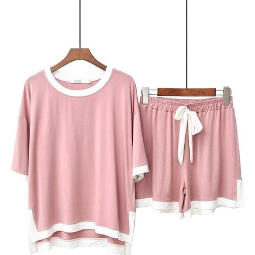 Korean Female Short Sleeve Shorts Pajamas Set Two-piece Sleepwear Suit Summer Modal Pyjamas Home Wear Woman Clothes Pijama Mujer
