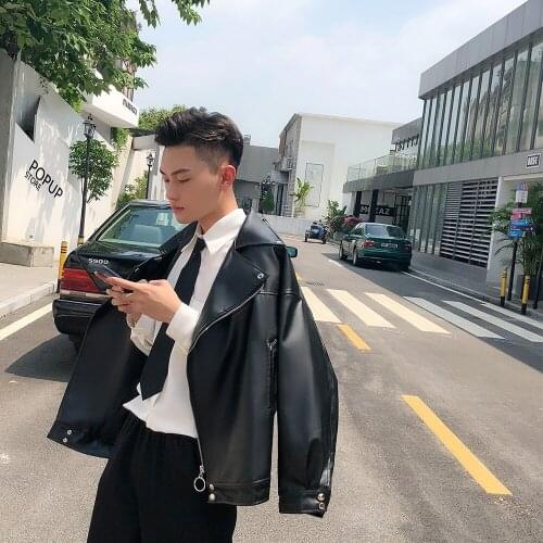 Cool Mens Guys Faux Leather Jacket Black Motorcycle Long Sleeve Coat Outwear A1