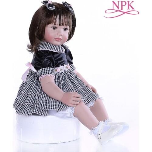 60CM reborn toddler baby girl doll with short dark brown hair education toy Christmas Gift for children