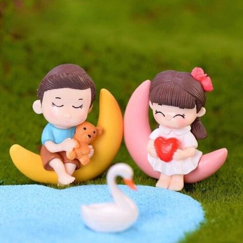 Moon Lover Boy Girl Figure Doll Home Ornament Craft Fairy Garden Decor Miniature Dollhouse Cake Decoration DIY Accessories