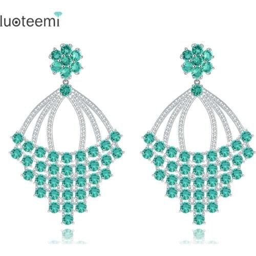 LUOTEEMI New Delicate Jewelry Big Geometric Drop Earrings Luxurious Bohemia Brincos White Gold-Color CZ Crystal Bijoux Gifts