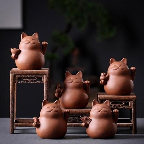 Cute Lucky Cat Tea Pet Desktop Ornaments Handmade Ceramic Wealth Rich Cat Tea Pet for Kungfu Water Tea Tray M21 21 Dropship
