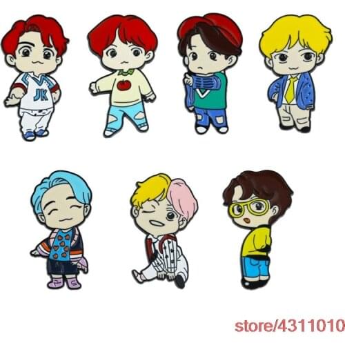 Cute cartoon fahshion bangtan boys figure brooch pin badge for tshirt jane backbag women men fans girls boys metal brooch