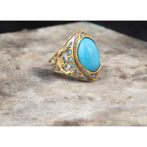 925 Sterling Silver Natural Turquoise Stone Men Silver Ring, Vintage Mens Silver Ring, Turkish Turquoise Stone Ring For Men