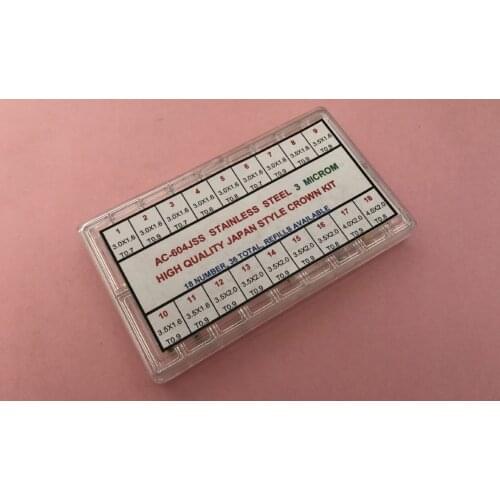 Free Shipping 36pcs Stainless Steel 3 Microm High Quality Japan Style Crown Kit for Watch Repair