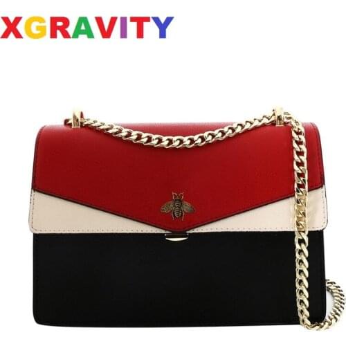 Xgravity H025 New Ladies Fashion Cow Leather Bag Mix Color Bee Design Small Bags Elegant Chain CLutch Bags Female Bee Tote Bags