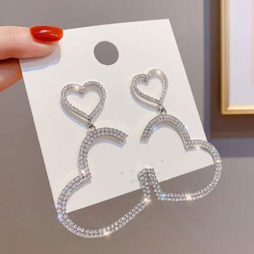 New Arrival Crystal Trendy Notch Heart Women Dangle Earrings Love Korean Style Fashion Long Earrings Female Korean Jewelry