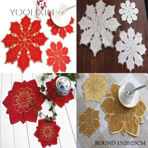 NEW satin embroidery lace table place mat cloth pad cup coaster placemat doily kitchen wedding Christmas party decor tableware