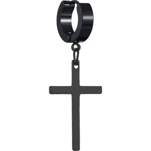 Single Classical Fashion Stainless Steel Black Cross Earrings Punk Jewelry for Cool Men Women Girl Friendship Gifts Accessories