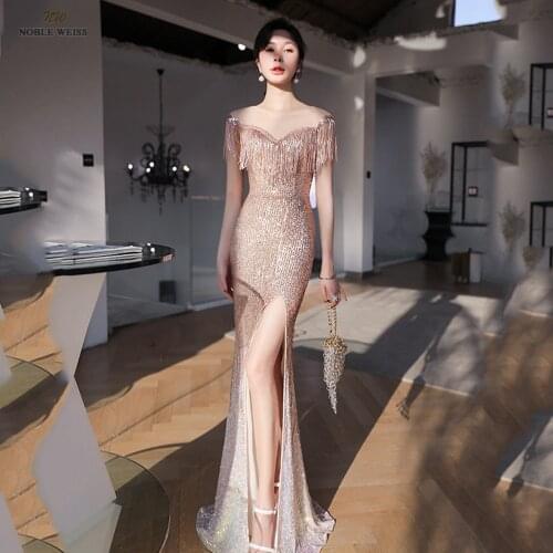 Prom Dresses O-Neck Dresses Woman Party Night Floor-Length Prom Dress with Split