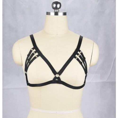 JLX.HARNESS Women Cupless Harness Bra Black Sexy Cage Bra Crop Top Bodysuit Women Fetish Wear Bondage Lingerie Polyester O0391