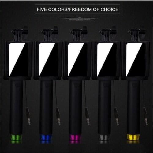 Extendable folding wired selfi self selfie stick monopod pau de selfie Stick Wired with mirror palos perche selfies movil