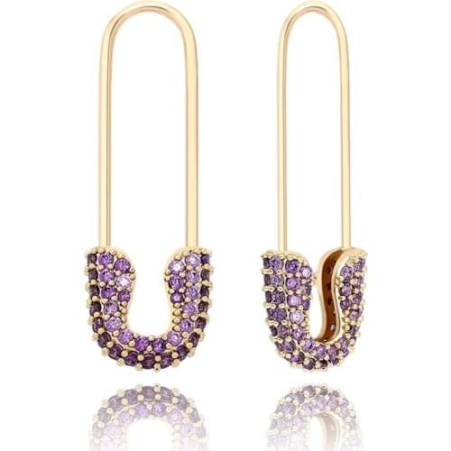 New Safety Pin Earrings Iced Cubic Zirconia Hip Hop Charm Jewelry For Gift Men Women Black Gold Black Color