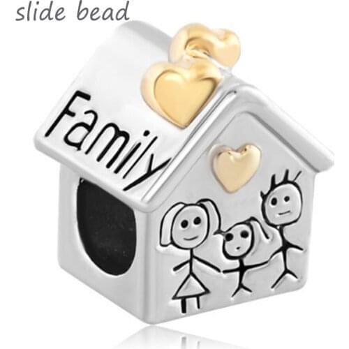Slide bead Plated two-tone bracelet beads my family. Fit Pandora charm bracelets holiday gifts