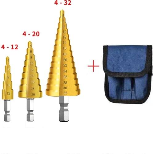 HSS Titanium Drill Bit 4-12 4-20 4-32 Drilling Power Tools Metal High Speed Steel Wood Hole Cutter Cone Pagoda Step Drill