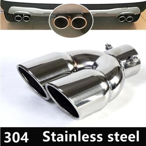 Universal Silver Double Outlet Stainless Steel Chrome Muffler Exhaust Pipe Tip End Trim Modified Tail Throat Liner Pipe