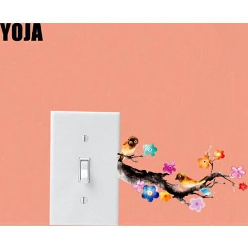 YOJA Cute Design Lovely Colorful Flowers Glass Bird Switch Sticker PVC Cartoon Room Decor Wall Decal 15SS0249