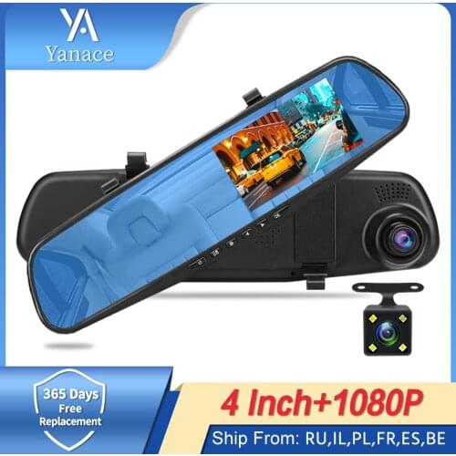 E-ACE Dash Cam 4.3 Inch Full HD 1080P Camera Digital Video DVR Dual Lens Screen Rear view Mirror Auto Recorder Camcorder