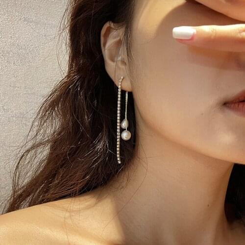 Womens Earrings Metal Hanging Rhinestone Fine Female Long Pendent Pearl Jewelry Accessories Chain Tassel Women Earring