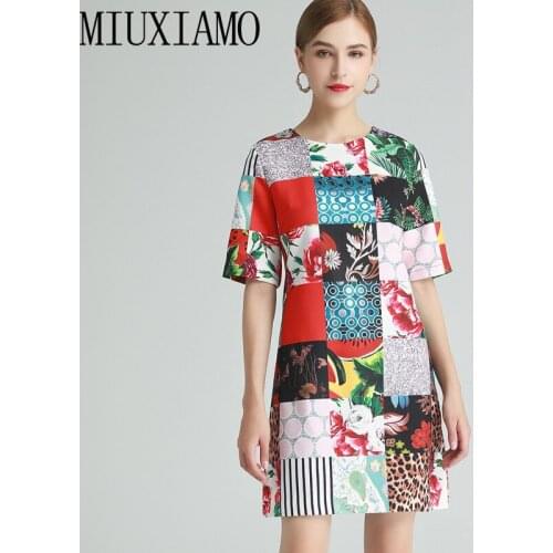 MIUXIMAO 2021 Spring Summer Newest Leopard Flower Vintage Printed Short Sleeve Elegant Casual Dress Princess Skirt Women