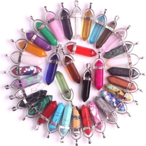 1 PCS Bohemia Multilayer Monolayer Stereo Decorated Natural Stone Bullet Hexagon Chain Swing Party Nprecious Necklace Pendant